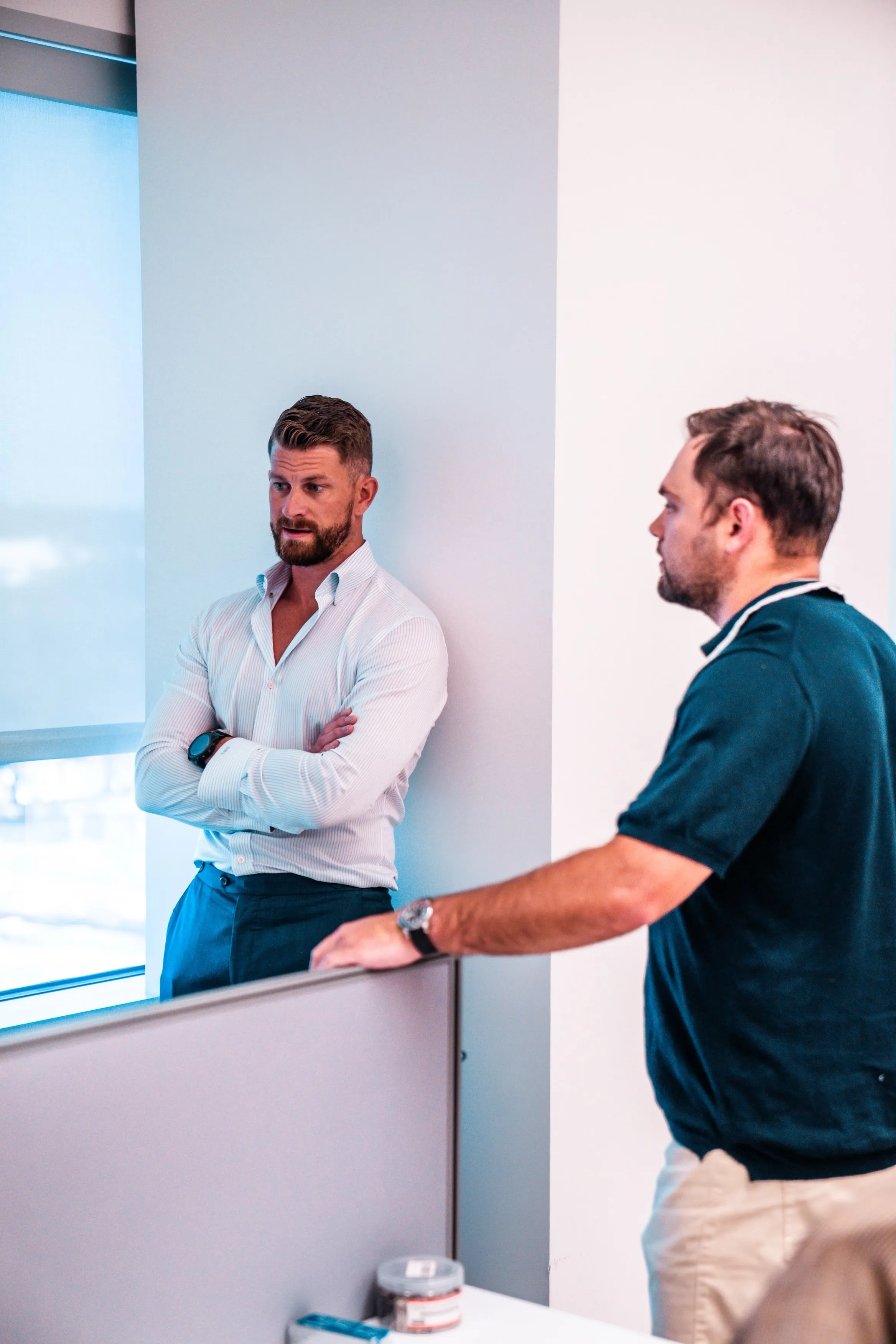 David Lilley in conversation with a colleague at the Reap Capital offices